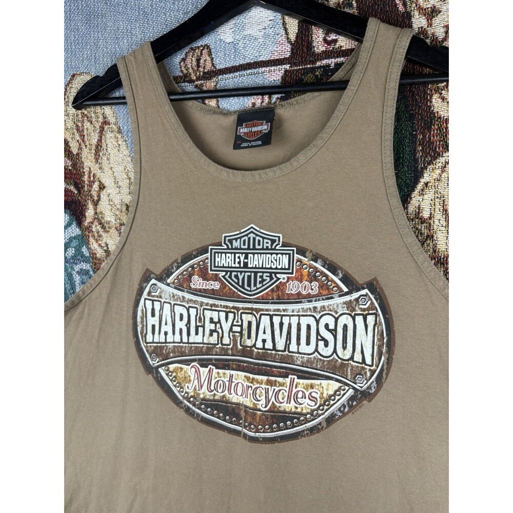 Harley Davidson Seaford Tank Top Shirt Mens XL Tan Motorcycles Y2K Eagle USA